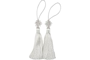 Seoulful Vintage Mini Korean Silk Knot Norigae Set - 2 Pack Traditional Tassel Charms in 7 Colors - Decorative Hanbok Accessories (White)