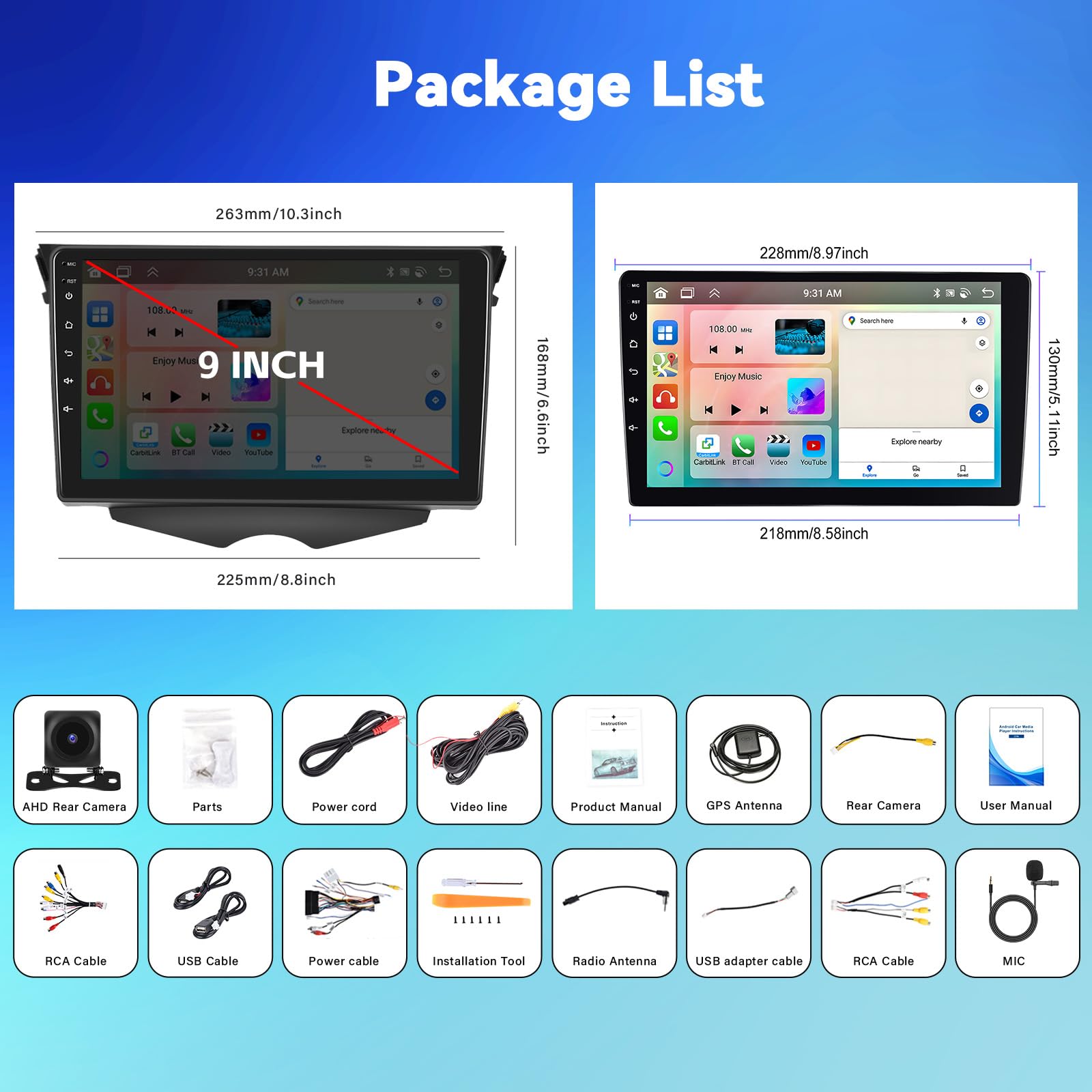 CAMECHO 4G+64G 8 Core Android 13 Car Stereo for Hyundai Veloster 2011-2017, 9