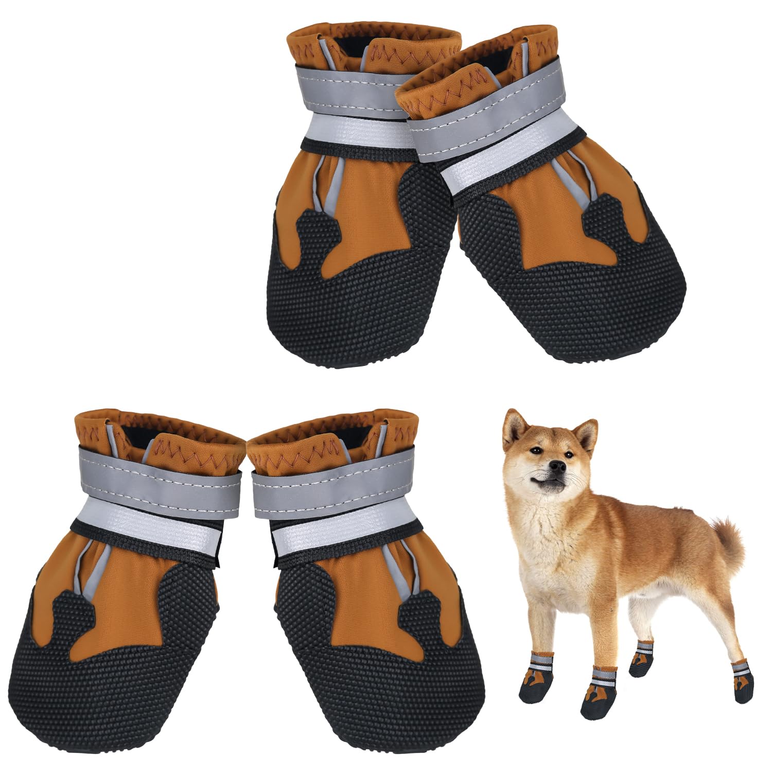 Avvrel Dog Boots for Injured Paws, Set of 4 Dog Shoes Dog Walking Boots with Adjustable Reflective Straps and Anti Slip Sole for Small Dogs (S, Brown)