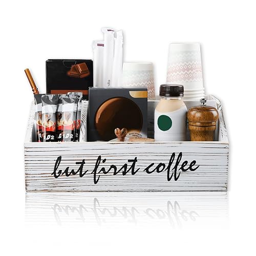 Wooden Coffee Station Organizer With Dividers - Farmhouse Style Pod Holder & Storage Box