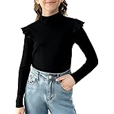 Girls Ruffle Long Sleeve Mock Neck Tops Basic T Shirt Kids Fall Winter Tops Active Layer Shirts
