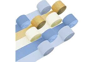 Kisston 10 Rolls Crepe Paper Streamers 820 Ft, Blue Light Blue White Gold Crepe Paper Decorations for Wedding Ceremony Birthday Party