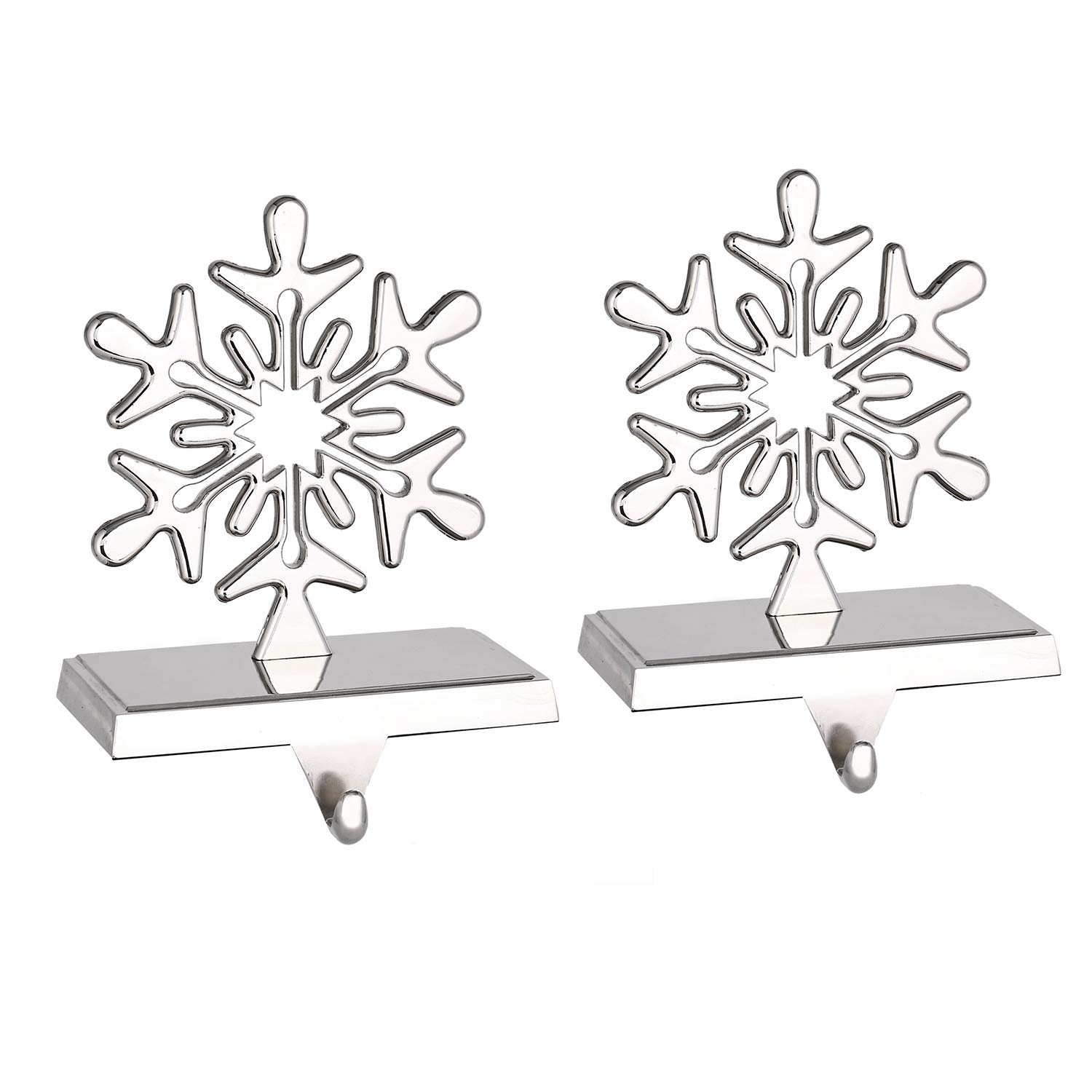 Yuokwer Snowflake Christmas Stocking Holders for Mantal,Silver Christmas Stocking Hanger for Fireplace, Shelf Presents Hanger Hook Xmas Mantelpiece Fireplace Decorations (Silver, 2 pcs Snowflake)