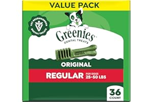 Greenies Regular Dental Dog Treats, Original Chicken Flavor, 36 Count | Clinically-proven, veterinarian-recommended, 47% less tartar & 40% less plaque in 28 days, for dogs 25-50 lbs, 36 oz. Pack