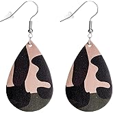 Camo Leather Earrings for Women Army Green Camouflage Dangle Jewelry Military Style Accessories for Adventurous Outfits