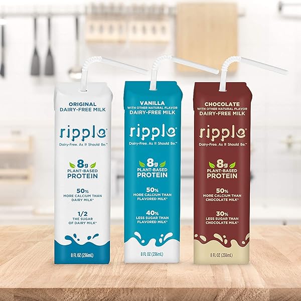 RIPPLE NON-DAIRY MILK, ORIGINAL | VEGAN MILK WITH 8G PEA PROTEIN| SHELF STABLE SINGLE SERVE CARTONS | ON-THE-GO | NON-GMO, PLANT BASED, GLUTEN FREE | 8 OZ, PACK OF 4