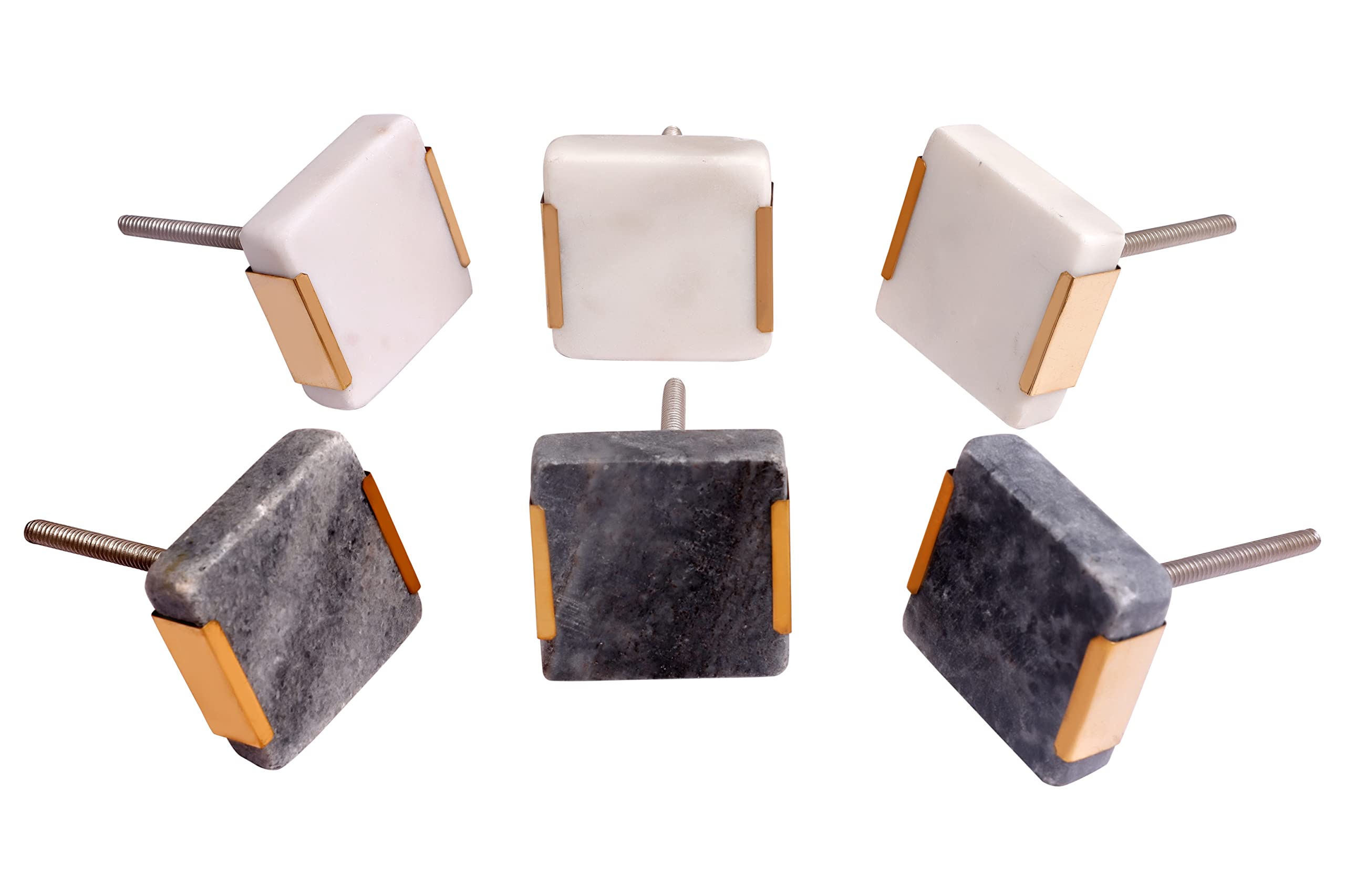 Nacnic Set of 6 Square Stone knobs. 40 mm | Beautiful Handles in Slate and Off-White | Suitable for wardrobes, cupboards, Drawers, Doors... Elegant Multi-Purpose Handles.