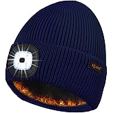 Fleece Lined LED Beanie with Light, USB Rechargeable Winter Warm Knit Hat, Hands-Free Lighted Cap,Gifts for Men Women