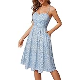 Sureple Summer Dresses for Women 2025 Casual Sweetheart-Neck Empire Waist Swing Aline Spaghetti Strap Dress with Pockets