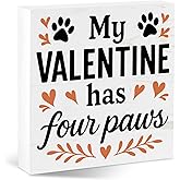 Valentines Cat Dog Desk Decor, Valentine's Day Gifts for Cats Dogs Lover Pet Parent, Home Office Table Sign Decoration for Shelf Tiered Tray, My Valentine Has Four Paws