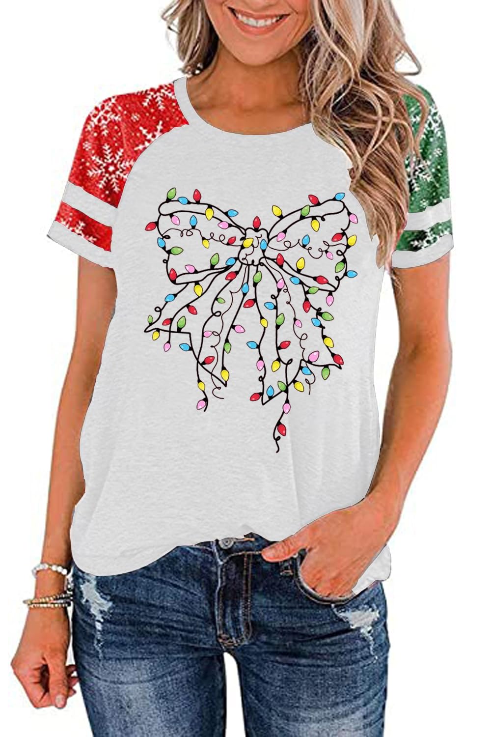 Ovazly Christmas Shirt for Women Raglan Sleeve