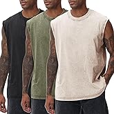 Arssm Sleeveless Shirts for Men Tank Tops Cotton Acid Wash Tees Muscle Workout Running Tank Tops