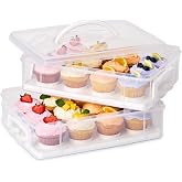 Snapware (2-Layer, 24 Cupcakes Plastic Detachable Cupcake Carrier | Storage container with lid and handle, freezer, dishwasher, &amp; microwave safe