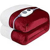 Westinghouse Heated Throw Blanket, Soft Flannel to Sherpa Electric Throw with 6 Heating Levels, 2-10 Hours Time Settings, Fast Heating, Machine Washable 50x60 Inch, Red