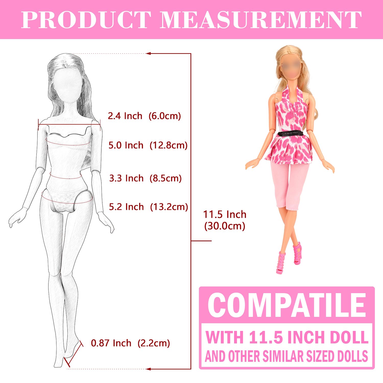Miunana Lot 22 pcs Random Doll Clothes and Shoes Set for 11.5 inch Doll, Includ 3 PCS Boy Clothes + 5 Girl Clothes + 2 Girl Fashion Skirts + 2 Pairs for Boy Shoes + 10 Pairs of Girl Doll Shoes