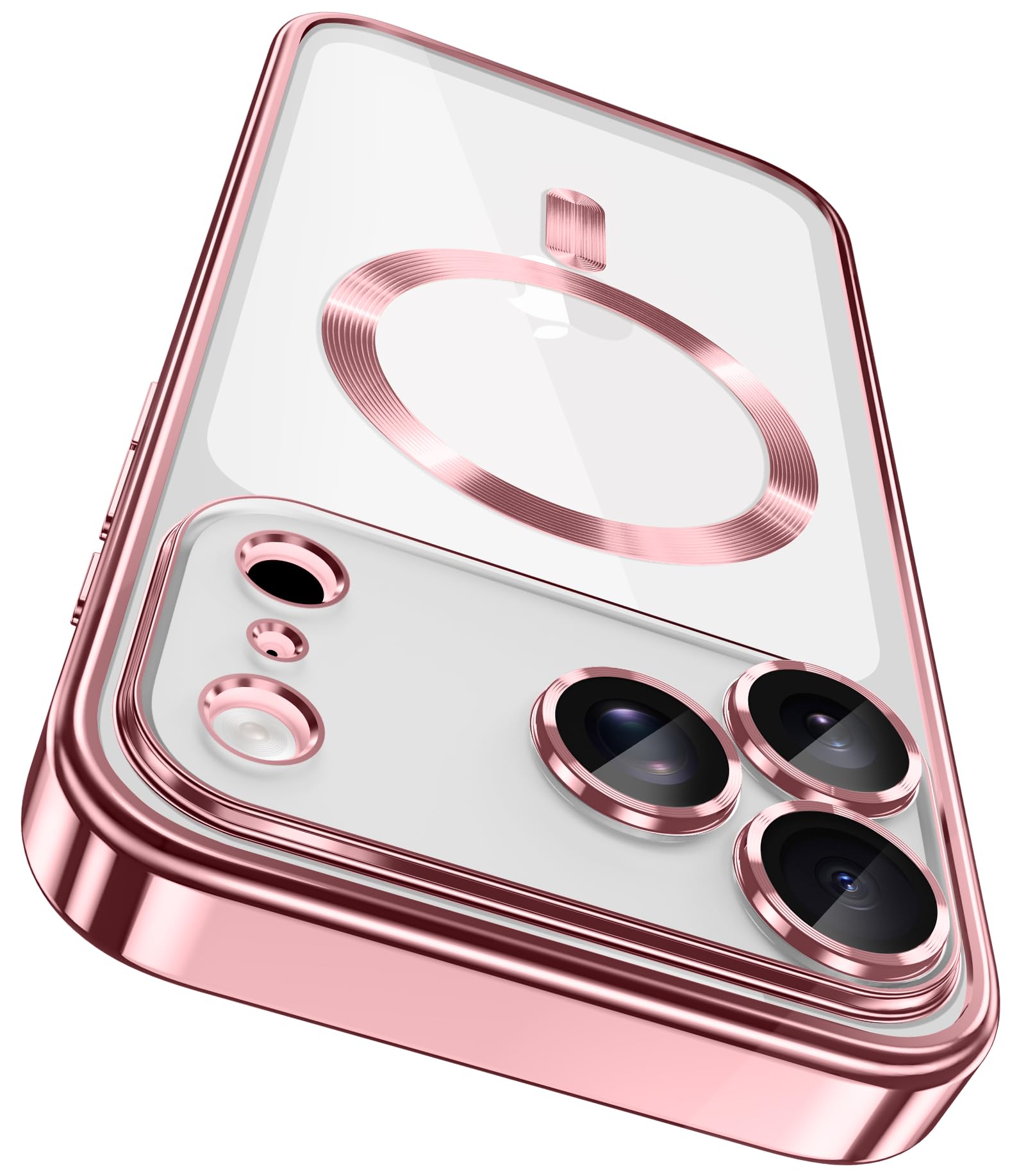 GOLBINBOX Magnetic Case for iPhone 17 Pro Max with Screen Protector, [Compatible with MagSafe][Camera Protection][16FT Military Protection]Slim Shockproof Plating Phone Case for 17 ProMax, Pink/Clear
