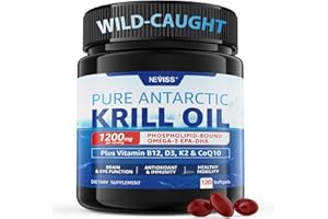 NEVISS Antarctic Krill Oil 1200 mg Omega 3 Supplement, Omega 3 Krill Oil Softgels w/EPA, DHA, Astaxanthin & Phospholipids for Brain & Antioxidant, Sustainably Sourced, No Fishy Aftertaste, 120 Softgels