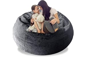 AHWEKR Bean Bag Chair Cover, Durable Comfortable Chair PV Fur Bean Bag Sofas Faux Fur Sofa Living Room Sofa Bed Large Bean Bag Chairs Cover (No Filler,Cover only) 5ft Dark Grey
