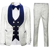 pbyoulna Men's Paisley Jacquard Tuxedo, One Button Shawl Lapel 3 Piece Suit