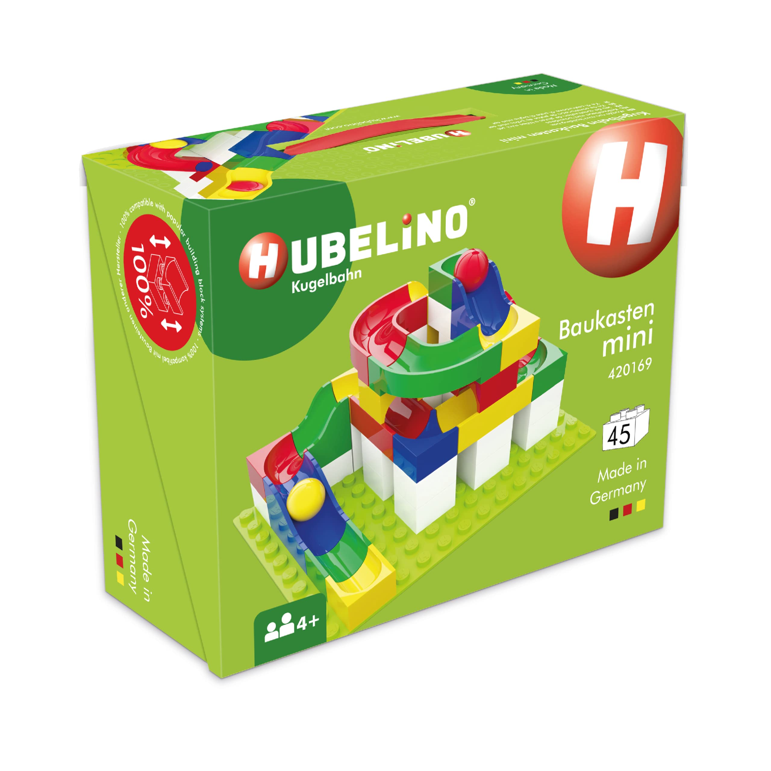 Hubelino 420169 Mini Building Box Marble Run, Compatible with Popular Building Block System, 45 pieces, for Ages 4 and Up (Made in Germany)