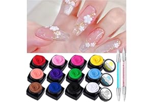 QIUFSSE 3D Nail Gel Sculpting Gel for Nail Art,12 Colors Painting Gel Molding Gel for Nails with 2 Carved Painting Pen,Creative DIY Decoration Soak Off UV