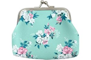 MDSTYLE Kiss-Lock Coin Purse for Women, Girls, Kids - Cute Change Purses - Small Coin Pouch - Mini Change Holder - Tiny Coin Wallet (Flower (Green))