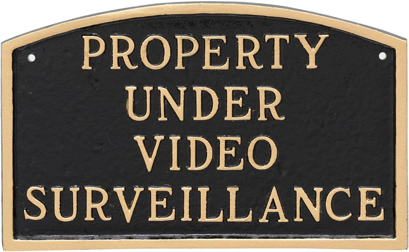 Plaques & Wall Art - Montague Metal Products Property Under Video Surveillance Statement Plaque, Black with Gold Letter, 5.5