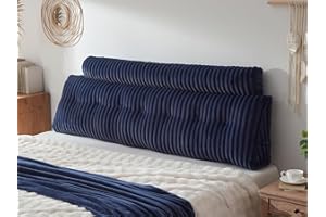 AmyWtb Headboard Pillow + A Long Neck Roll Pillow Body Pillow，Faux Fur Headboard Wedge Pillow with Removable Cover (Blue, King：76x8x20 inches)
