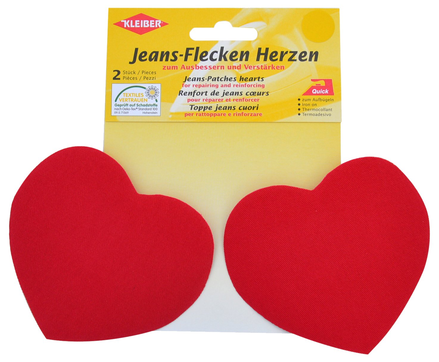 Kleiber Iron On Denim Jean Heart Shaped-Red-2 Patches,ca. 8,5 cm x 10,5 cm