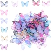 60 PCS Butterflies for Crafts 3D Butterflies for Bouquets Organza Fabric Butterfly Appliques Colorful 3D Butterfly Hair Clips Appliques 2 Layers Wall Decoration for Car Cake Clothes Wedding Party