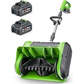 DEGGE Electric Cordless Snow Shovel, 2X 3.0Ah/ 21V/ 12-Inch Battery | Snow Blower with Directional Plate &amp; Adjustable Front Handle for Driveway Sidewalk, Steps, Patio (Charger Included)