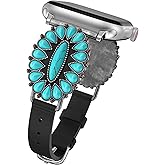 Minyee Leather Band Compatible with Apple Watch Band Women 42/46/38/40/41/44/45/49mm, Western Boho Turquoise Vintage Retro Designer Slim Thin Strap for iWatch Series 11 10 9 SE 8 7 6 5 4 3 2 1 Ultra