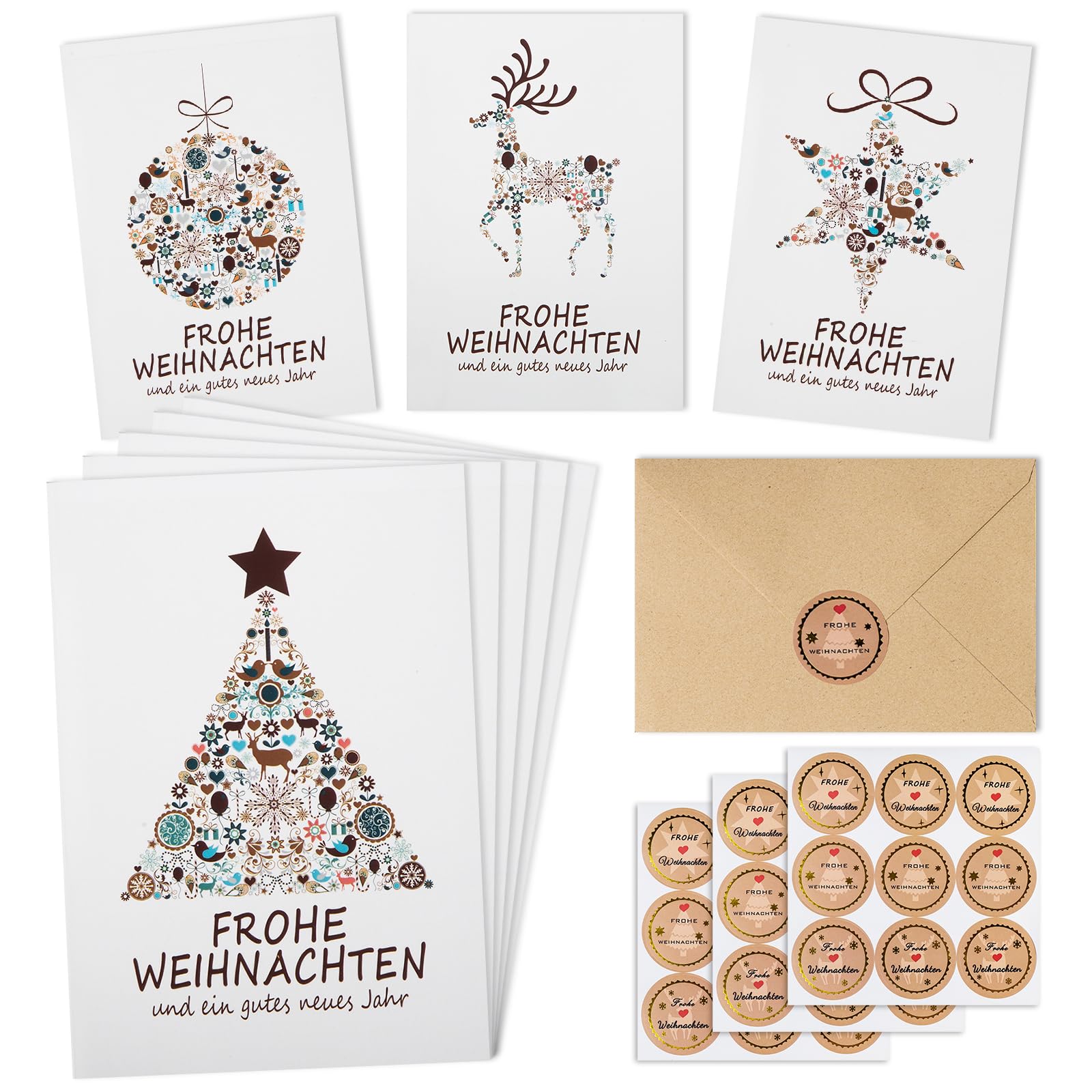 COCHIE Christmas Cards with Envelope Set, 20 Pieces Christmas Cards and 20 Pieces Kraft Paper Envelopes, Simple Modern Christmas Card, Business and Family