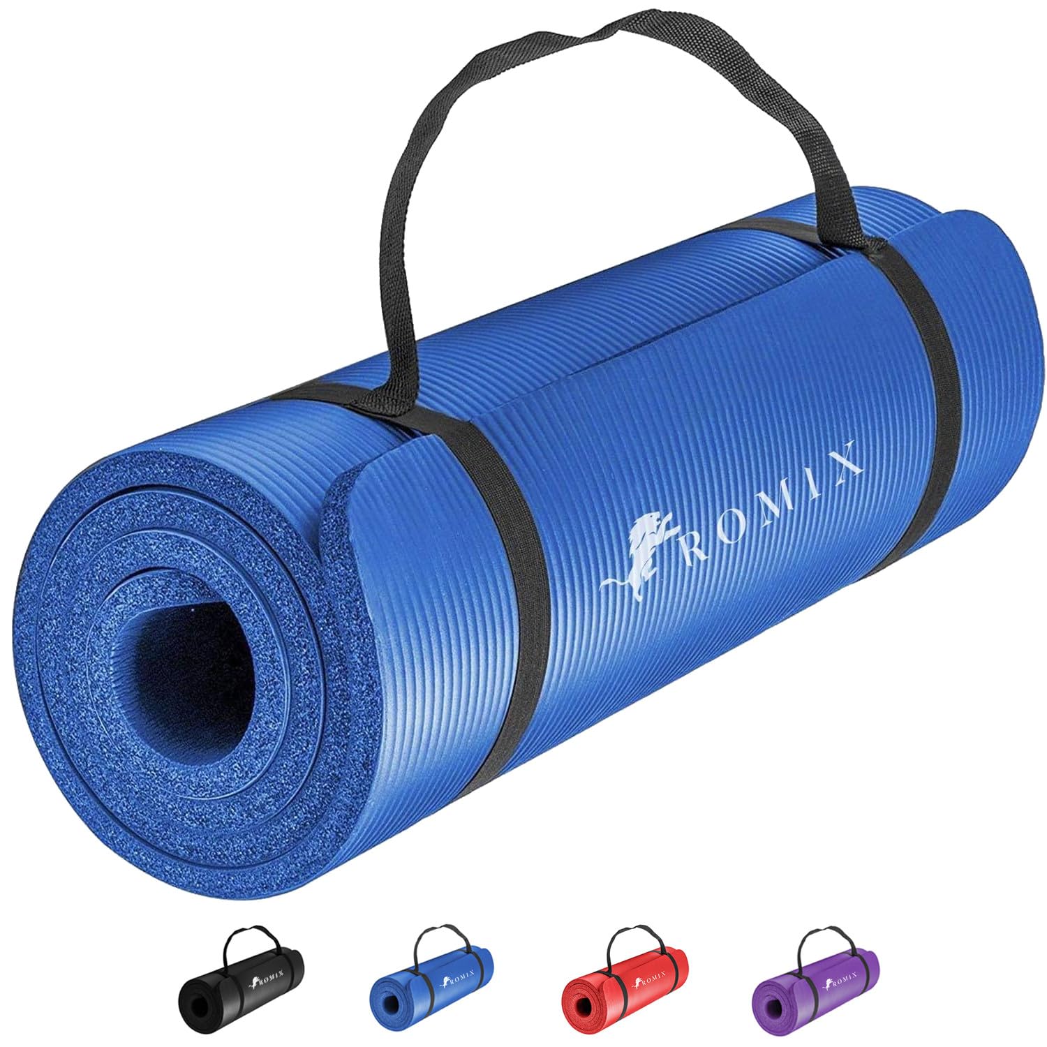 ROMIX Yoga Mat Thick 10 MM Foam Exercise Mat, 180x60x1cm Non Slip Gym Mats With Carry Bag and Strap, Lightweight NBR Workout Yoga Mats for Women Men Pilates Gymnastics Meditation Home Outdoor