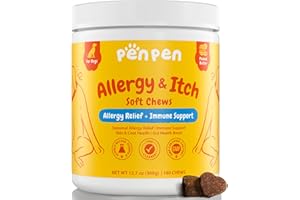PENPENPET Dog Allergy Relief Chews, Dog Itching Skin Relief, Omega 3 for Dogs Itch Supplement, Relieve Seasonal Allergy, Provide Immune Support (Peanut Butter Chews, 180ct)