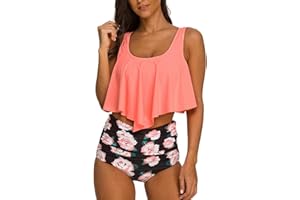 Vozobi Women's High Waisted Swim Bottoms Skirts Ruched Bikini Sets Tankini Briefs Swimsuit Shorts Underwear