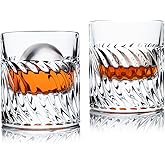 Uopsrs Thick Bottom Whiskey Glass Set of 2, 7 OZ Crystal Old Fashioned Whiskey Glasses for Home Bar, Heavy Cocktail Bourbon Glasses, for Scotch, Cocktails, Cognac, Vodka, Rum, Unique Gift for Men