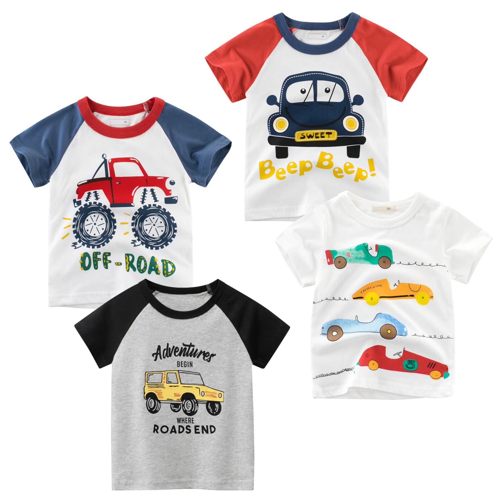 Photo 1 of TABNIX Boys' 4-Pack Automobile Short Sleeve Crewneck T-Shirts Top Tee Size 2-7 Years Boys and Toddlers' Value Pack Cotton T-Shirt