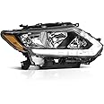 WEELMOTO Headlights Assembly for 2014-2016 Nissan Rogue Headlamp Replacement with LED DRL Strip Black Housing Amber Reflector Right Side (NOT FOR FACTORY LED MODELS & PASSENGER SIDE ONLY)