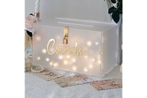 OurWarm Frosted Acrylic Wedding Card Box with Lock, Large Gift Card Box for Wedding Reception with Slot and String Light