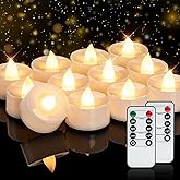 Homemory 24pcs Flameless LED Tea Lights with Remote & Timer, 400+Hours Realistic Flickering Battery Candles for Seasonal, Tabletop, and Centerpieces Decor