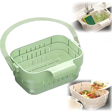 Kitchen Sink Strainer Basket – Faucet Hanging Food Waste Catcher, Self-Cleaning Press-to-Dump Design, Green, Tool-Free Install