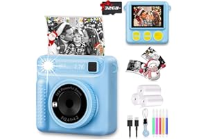ENERHAMP Kid's Portable Instant Print Camera with 32G Card & 1080p Video, Color Pens for DIY, Toddler Portable Travel Camera Toy for 3 4 5 6 7 8 9 10 Year Old Boys & Girls Birthday Gifts (Blue)
