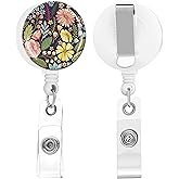 quohet 2 Pack Retractable Badge Holders Cute Badge Reel Badge Clip ID Card Holders for Student Office Worker Doctor Nurse Teacher(Pink Flowers)