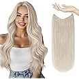 Sunny Wire Hair Extensions Real Human Hair Fish Line Human Hair Extensions Invisible Wire Extensions Platinum Blonde #60 16 Inch