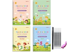 Ailsion Writing Books, Handwriting Book Practice for Kids, Reusable Grooved Handwriting Workbooks with Disappearing Ink, Magi