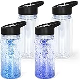 CHLJAR 10oz 4 Pack Double Wall Clear Water Bottle Bulk Plastic Snow Globe Tumbler with Handle Lid, Acrylic Pre-Drilled Hole With Stopper Sippy Snow Globe Kid Water Bottle for Scool Sport DIY Gift
