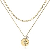 MTMY Birth Flower Necklaces for Women 18K Gold Plated Dainty Layered Birth Month Flower with Birthstone Pendant Necklaces Personalized Custom Floral Jewelry