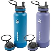 ThermoFlask Stainless Steel Water Bottles 2-Pack - Double-Wall Vacuum Insulated 40 oz BPA-Free Spout Lids - Keeps Drinks Cold 24 Hrs, Hot 12 Hrs - Leakproof, Dishwasher Safe, Superior Blue/Mauve