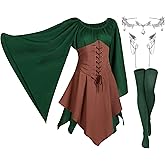 Haysandy 4 Pcs 2025 Women Elf Costume Halloween Renaissance Traditional Irish Dress Fairy Ears for Cosplay